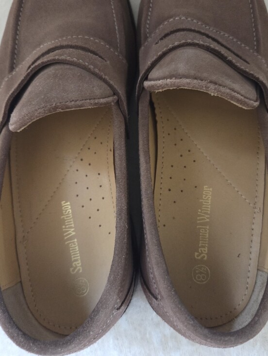 Samuel Windsor Suede Penny Loafers Light Brown Handmade Goodyear Welt Mens 9.5 main image 9
